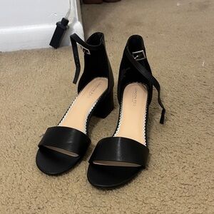 London Fog Black Ankle Strap Heels